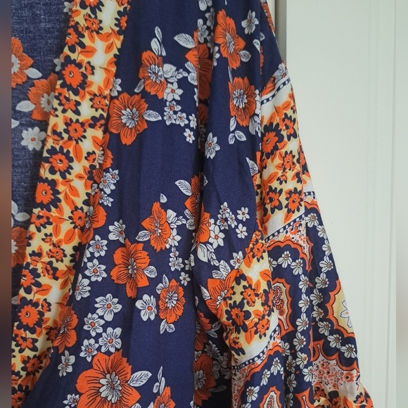 JAPNA bohemian floral flowly orange blues shrug tie shirt top M - Picture 11 of 11